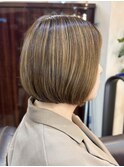 白髪ぼかしハイライト◎肩上内巻きボブ【池袋/ミニボブ】
