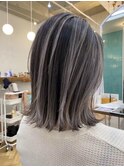 くびれボブ◎エアタッチバレイヤージュ白髪ぼかし細めハイライト