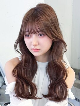 ロング顔周りレイヤーミルクティー前髪カットおくれ毛_F30992