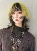 デザインカラーウルフカットミディアムブリーチ_F20698