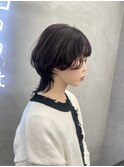ウルフカット　ウルフヘア　ダークレッド　レッドブラウン