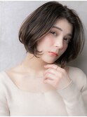 グレーベージュ小顔補正カット黒髪ボブカール309W北浦和30代40代