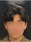 韓国へアカルマパーマワックスなしセンターパート黒髪ウルフ