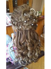 結婚式☆編み込みお花アレンジ ハーフアップ(^O^)