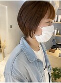 【三ツ井純】20代30代小顔丸みショートボブ オレンジブラウン