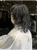 △癖毛風ウルフパーマデジタルパーマブルーブラック
