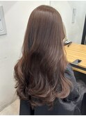 ブリーチ無しピンクブラウン ロングレイヤー