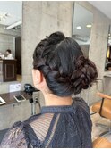 お呼ばれヘアセット編み込み大人可愛いシニヨンお団子ヘア