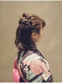 編み込み＆カールのヘアセット（浴衣バージョン）