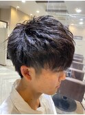 束感ツーブロックマッシュブルーグレージュ10代20代30代