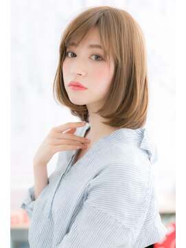 ミック 日暮里店(miq) 甘め♪斜めバングうる艶髪暖色系カラーミディアムボブb1