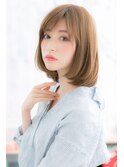 甘め♪斜めバングうる艶髪暖色系カラーミディアムボブb1
