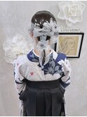 卒業式 袴着付け タイトポニー×水引×銀箔