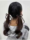 髪リボンツインテール