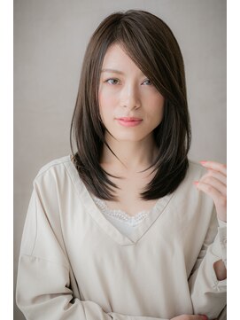 モッズヘア 越谷(mod's hair) かきあげ前髪ダークアッシュ前下がりセミディY越谷20代30代40代