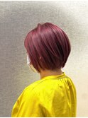 大人可愛い小顔ショートボブモーブピンク立体感ひし形