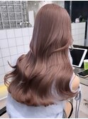 渋谷ピンクベージュカラーペールピンクカラー顔周りレイヤー30代