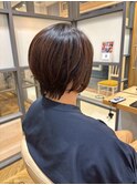 大人可愛い小顔ショートボブ似合わせカット×艶髪ブラウン
