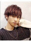 パープル束感マッシュツーブロック刈り上げパーマ