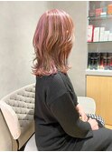 ふわっとピンク立体感カラー◇くびれミディアム@sarina