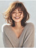 フェイスレイヤー/大人ボブ/韓国風ヘア/くびれボブ/大人ベージュ