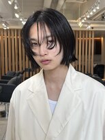 =メンズボブ/ダークアッシュ/ニュアンスパーマ／メンズウルフ