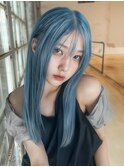 ターコイズブルー/推しカラー/ハイトーンシースルーバング