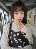 【阿形】ショートウルフパーマボルドーカラーハッシュボブ