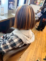 ヴァンカウンシル 一宮店(VAN COUNCIL)&nbsp;大人可愛い艶感あるまとまりボブ/オレンジハイライト/ボブディ