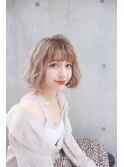 小顔セミウェットウェーブピンクベージュハイライトカラー