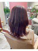 外ハネ韓国くびれミディアムピンクブラウン10代20代30代西大寺
