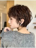 ＜30.40.50代＞ニュアンスパーマショートx透明感カラー
