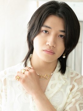 グルーミングサロン バーバー キャッスル 北浦和西口(Grooming salon Barber Castle) アッシュブラックでナチュラルなミディアムウルフC北浦和