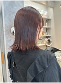 ［レッドブラウン/艶カラー/ボブ/切りっぱなしボブ］