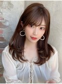 暗髪でもこなれ感！フェイスレイヤー×ナチュラルセミロング