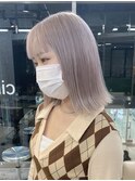 ミルクティーピンクグレージュミディアムウルフレイヤー長めボブ