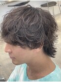 渋谷波巻きスパイラルパーマメンズボブウルフ緩めシャドウパーマ