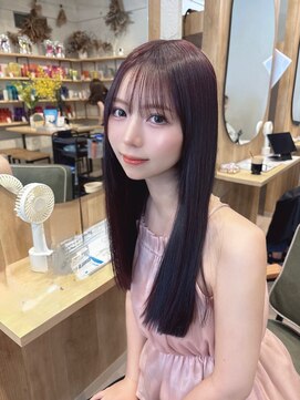 ヴェルア 四条烏丸(Velua) ダークレッド夏カラーワインレッド赤髪質改善ロング20代レイヤー