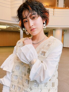 アルバム 池袋(ALBUM) インナーオレンジ_グレージュカラーボブウルフ_89154