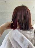 ハイトーンカシスブラウン暖色系 大人可愛い外ハネミディ