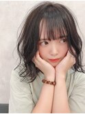 暗髪切りっぱなしボブ/シースルーバング