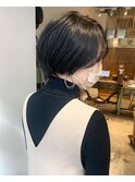 センターパートハンサムショート×ネイビーブルー