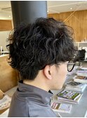 メンズ波巻刈り上げマッシュ