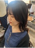 ミディアムヘア/くびれボブ/顔周りカット