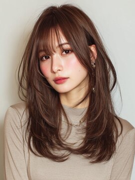 顔まわりカット/レイヤーカット/カール/まろやかブラウン