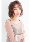 ★30代40代　エアリーミディショートパーマ黒髪ホワイトアッシュ