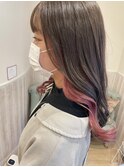 チョコレートブラウン×ピンクインナーカラー