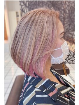 ヘアーアンドメイク サワ 上田本店(SAWA) 30代40代ブリーチミルクティー伸ばしかけミディアムボブ