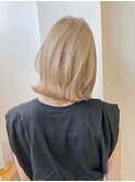 顔周りレイヤーカットボブルフ/ブリーチなし透明感カラー/博多