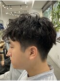 フェザーパーマ/グレーブルーカラー/刈り上げショートパンク